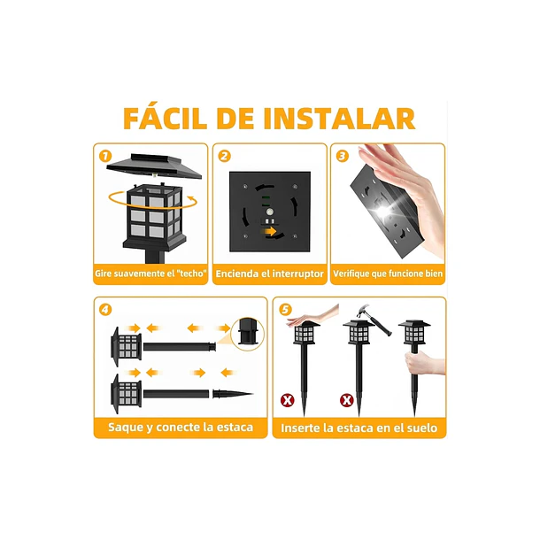 Pack 4 Lámparas Solares De Jardín Estaca Led Exterior Impermeable 7