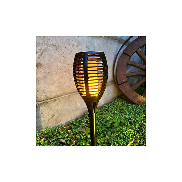 Pack 4 Lámparas Solares Estaca Jardín Efecto Llama Impermeable LED 3
