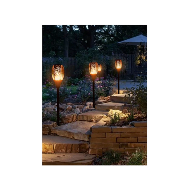 Pack 4 Lámparas Solares Estaca Jardín Efecto Llama Impermeable LED 4