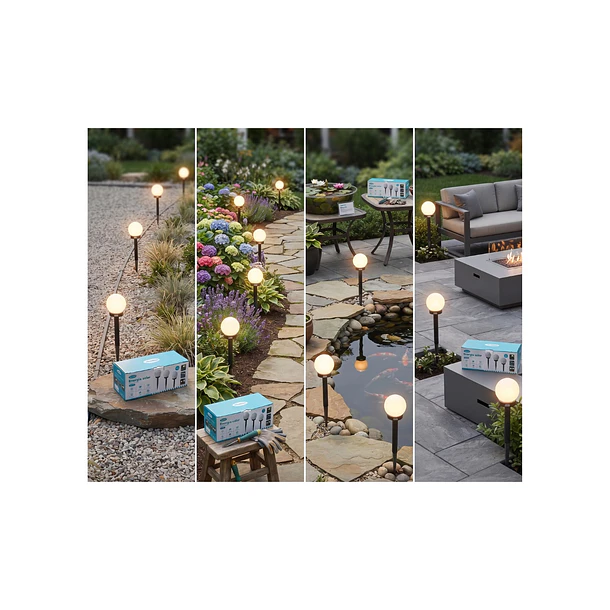 Foco Estaca Solar LED Redondo para Jardín 35cm - Pack de 3 unidades 4