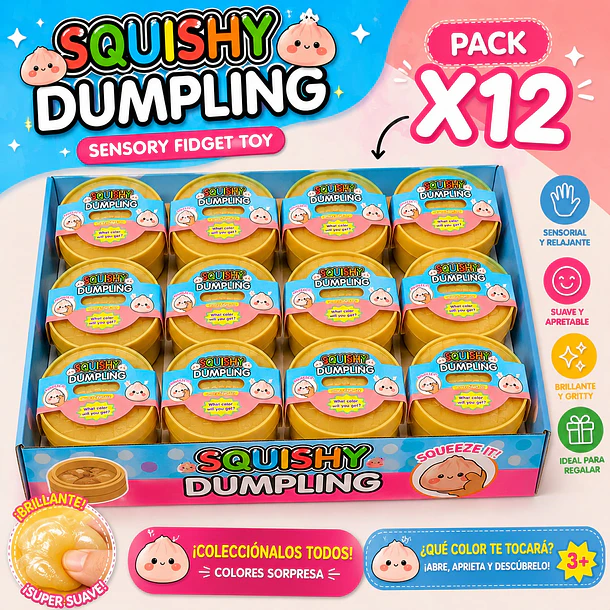 PACKX12 Juguete Antiestrés Squishy Dumpling Vaporera Sensorial 5.5cm 7