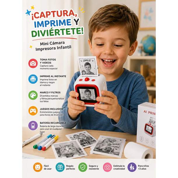 Mini Cámara E Impresora Térmica Instantánea Infantil MD 2