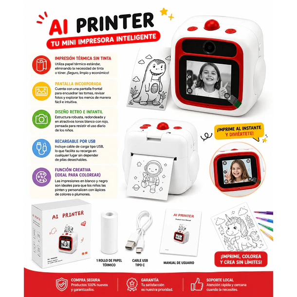 Mini Cámara E Impresora Térmica Instantánea Infantil MD 4