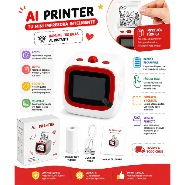 Mini Cámara E Impresora Térmica Instantánea Infantil MD 5