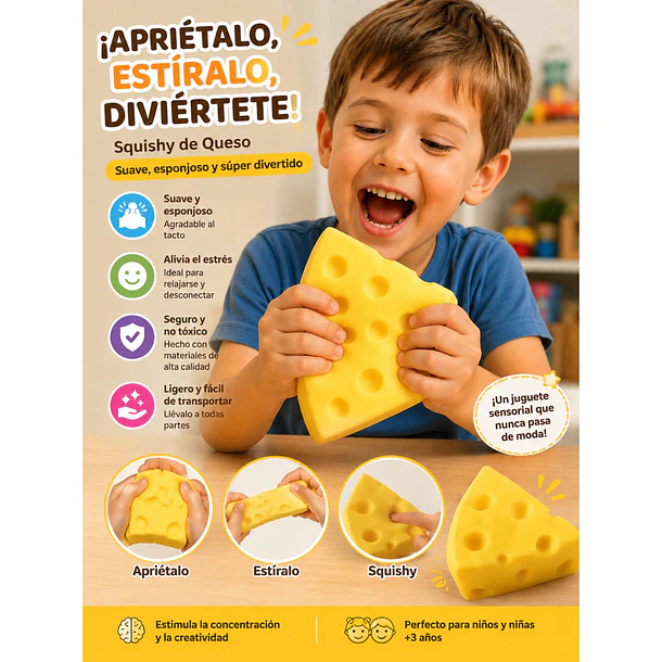 Juguete Antiestrés Squishy Queso Cheddar Blandito Sensorial CF 2