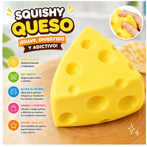 Juguete Antiestrés Squishy Queso Cheddar Blandito Sensorial CF 3