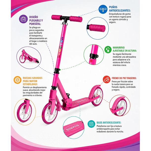 Scooter Infantil Ajustable Y Plegable Ruedas Grandes De Pu CF SIN CASCO  7