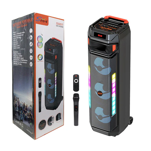Parlante Torre Portátil Bluetooth Con Micrófono Y Luces Led CF
