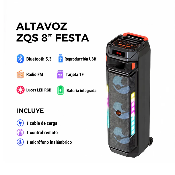Parlante Torre Portátil Bluetooth Con Micrófono Y Luces Led CF 2