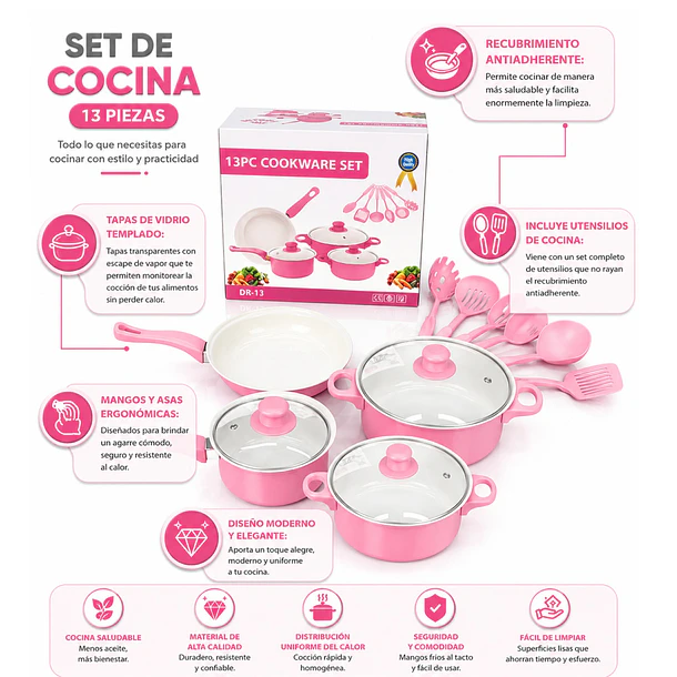 Juego De Bateria De Ollas-sartenes Antiadherentes 13 Piezas CF 5