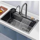 Lavaplatos De Acero Inoxidable 75x45 Con Monomando Cascada Lavavasos Y Accesorios CH 1