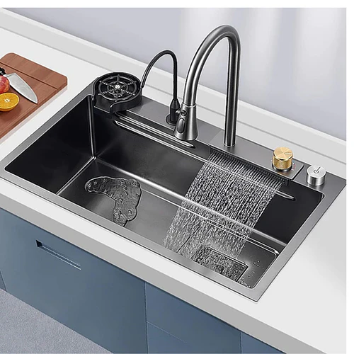 Lavaplatos De Acero Inoxidable 75x45 Con Monomando Cascada Lavavasos Y Accesorios CH