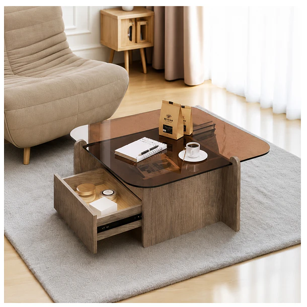 Mesa De Centro Moderna Con Cubierta De Vidrio Templado 70x70 TN 1