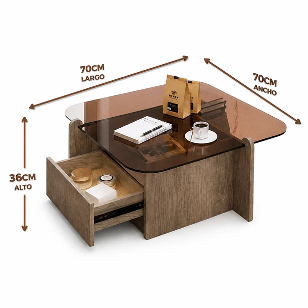 Mesa De Centro Moderna Con Cubierta De Vidrio Templado 70x70 TN 2