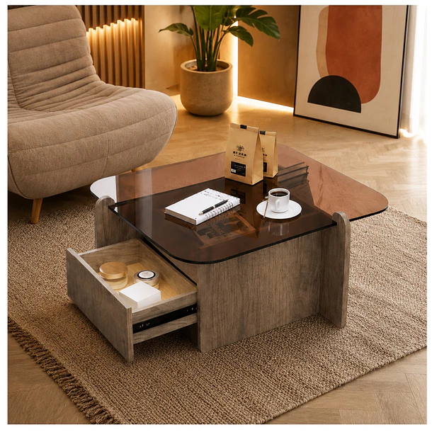 Mesa De Centro Moderna Con Cubierta De Vidrio Templado 70x70 TN 4