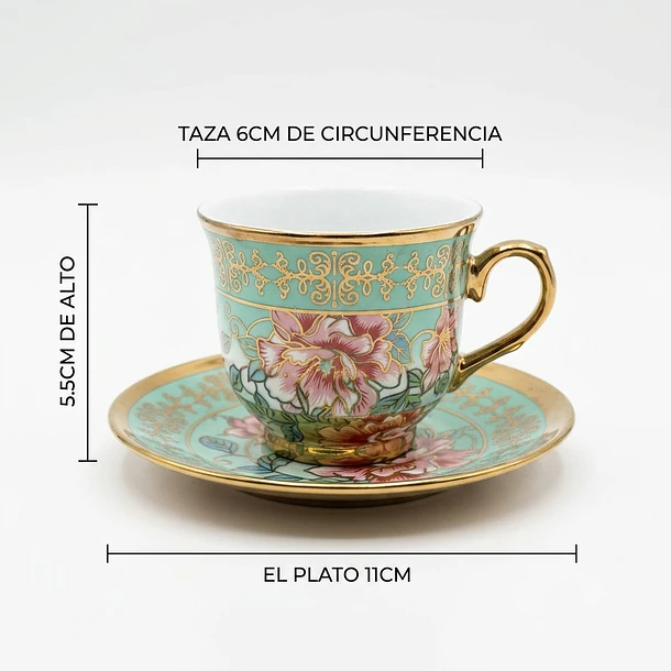 Set Juego De Tazas Y Platos De 12 Piezas Porcelana Fina Verde 3
