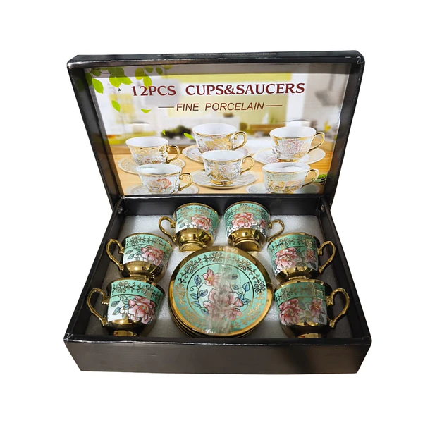 Set Juego De Tazas Y Platos De 12 Piezas Porcelana Fina Verde 4