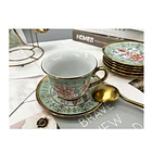 Set Juego De Tazas Y Platos De 12 Piezas Porcelana Fina Verde 5