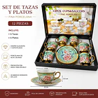Set Juego De Tazas Y Platos De 12 Piezas Porcelana Fina Verde 1