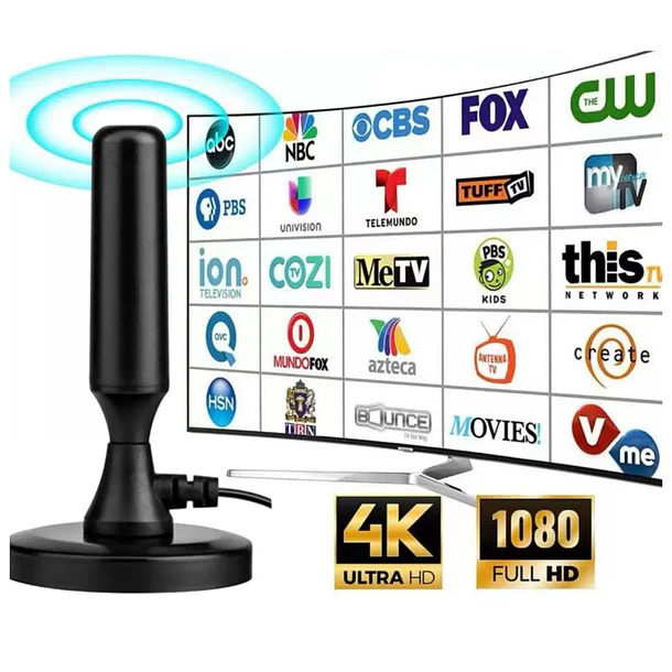 Antena Digital Hd Tv Interior Y Exterior Recepción 360° Base Magnetica 2