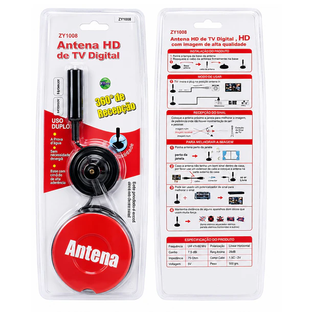 Antena Digital Hd Tv Interior Y Exterior Recepción 360° Base Magnetica 7