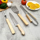 Set / Kit Parrillero De 4 Piezas En Acero Inoxidable-madera CF 1