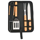Set / Kit Parrillero De 4 Piezas En Acero Inoxidable-madera CF 3