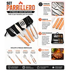 Set / Kit Parrillero De 4 Piezas En Acero Inoxidable-madera CF 5