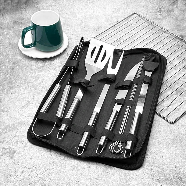 Set Parrillero De Acero Inoxidable 9 Piezas Con Estuche CF 7