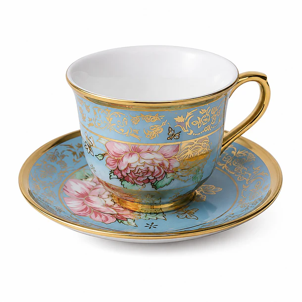 Set Juego De Tazas Y Platos De 12 Piezas Porcelana Fina Azul 2
