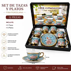 Set Juego De Tazas Y Platos De 12 Piezas Porcelana Fina Azul 4