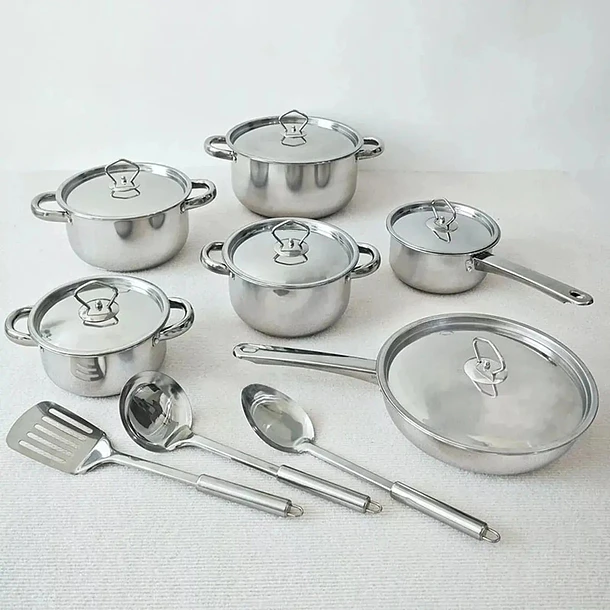Juego Batería De Cocina 15 Piezas Acero Inoxidable Con Tapas CF 2
