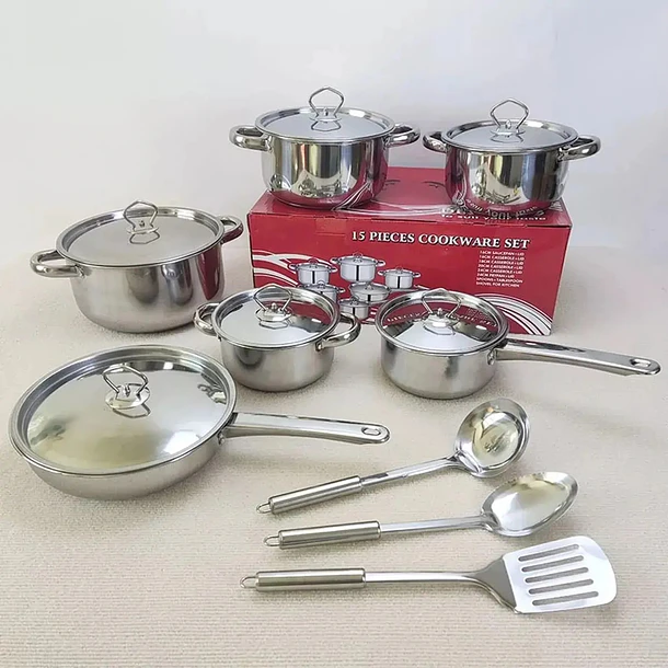 Juego Batería De Cocina 15 Piezas Acero Inoxidable Con Tapas CF 1