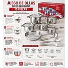 Juego Batería De Cocina 15 Piezas Acero Inoxidable Con Tapas CF 6