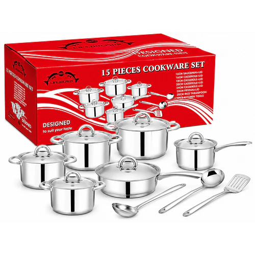 Juego Batería De Cocina 15 Piezas Acero Inoxidable Con Tapas CF