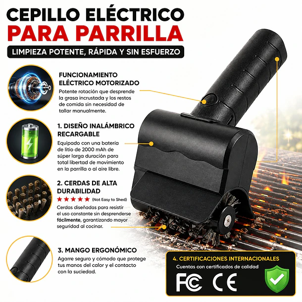 Escobilla Cepillo Limpiador Eléctrico Para Parrilla Bbq CF 3