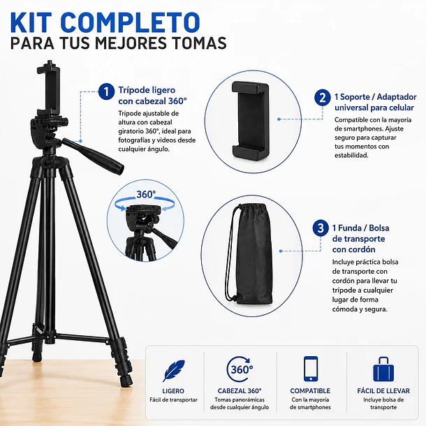 Trípode Ligero Para Cámara Y Celular Giro 360 Con Funda NL 2