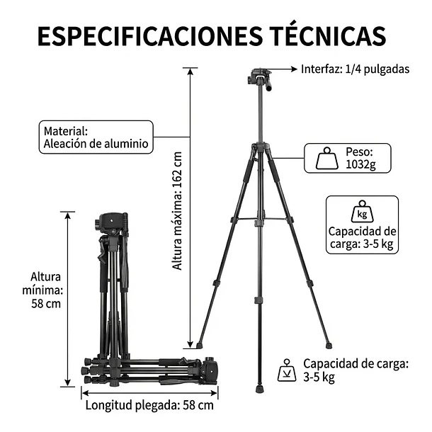 Trípode Ligero Para Cámara Y Celular Giro 360 Con Funda NL 5