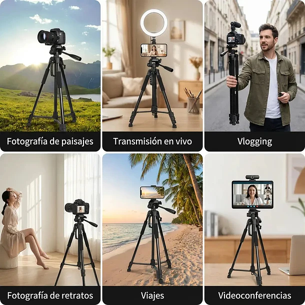 Trípode Ligero Para Cámara Y Celular Giro 360 Con Funda NL 6
