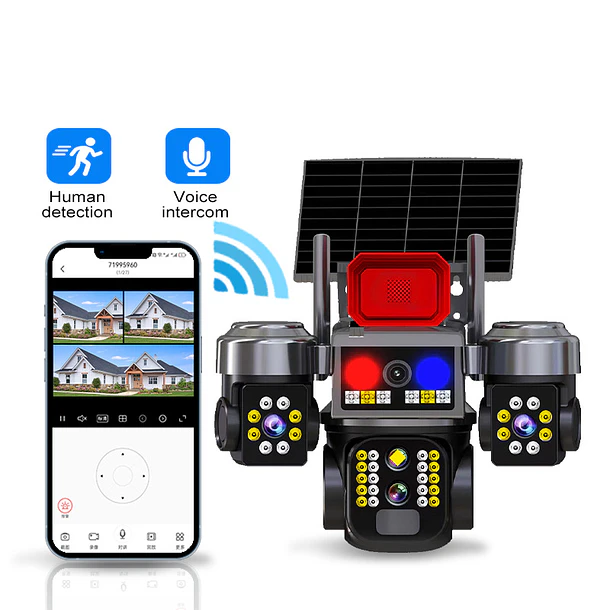 Cámara De Seguridad Solar 12mp 4g 3 Lentes Ptz V380 Pro NL 2