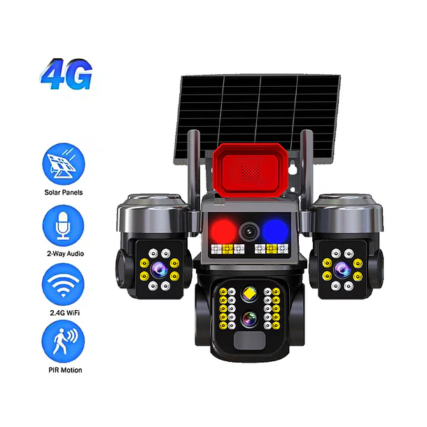 Cámara De Seguridad Solar 12mp 4g 3 Lentes Ptz V380 Pro NL 4