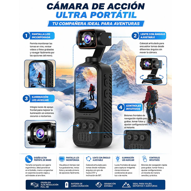 Cámara Deportiva De Mano Portátil Grabadora Con Pantalla MD 6