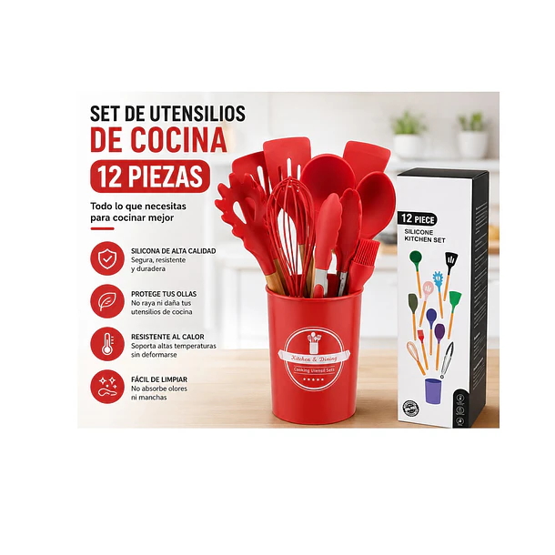 Set de Utensilios de Cocina de Silicona 12 Piezas Color Rojo 2