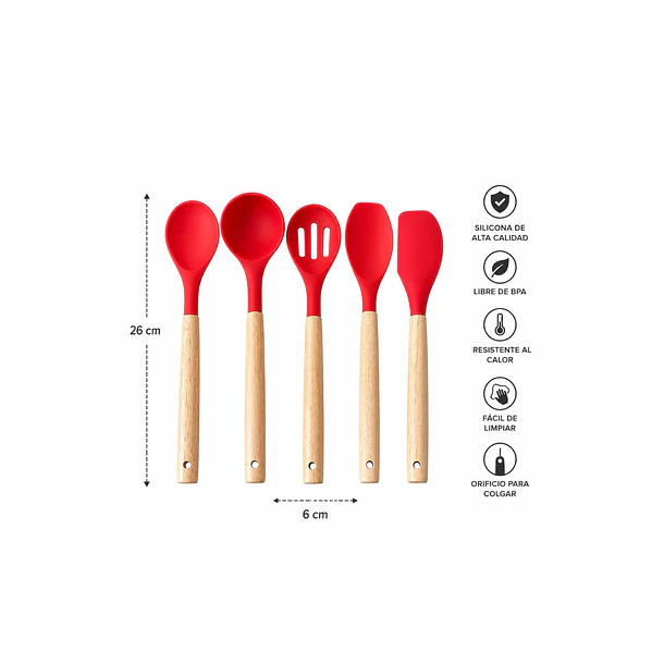 Set de Utensilios de Cocina de Silicona 12 Piezas Color Rojo 3