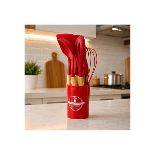 Set de Utensilios de Cocina de Silicona 12 Piezas Color Rojo