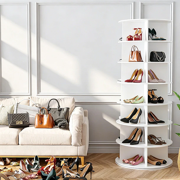 Zapatero Giratorio Cilíndrico 7 Niveles 159.5cm Organizador de zapatos/carteras  TN 1