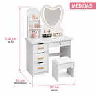 Tocador Moderno Con Espejo Led Corazón Cajones Y Taburete DN 4