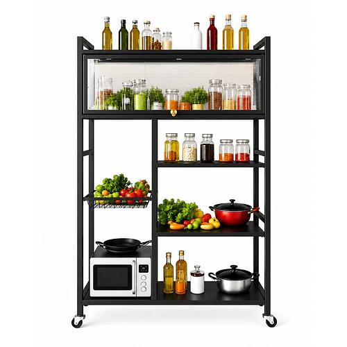 Estantería De Cocina Multiuso Con Gabinete Superior Y Ruedas NL