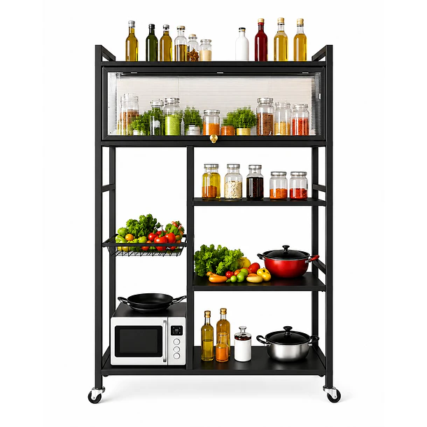 Estantería De Cocina Multiuso Con Gabinete Superior Y Ruedas NL 4