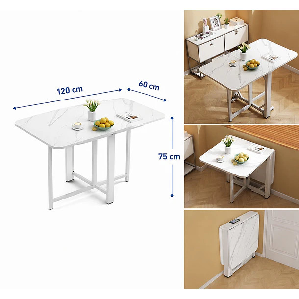 Mesa De Comedor Plegable Multiuso Efecto Mármol 120x60x75cm TN 2